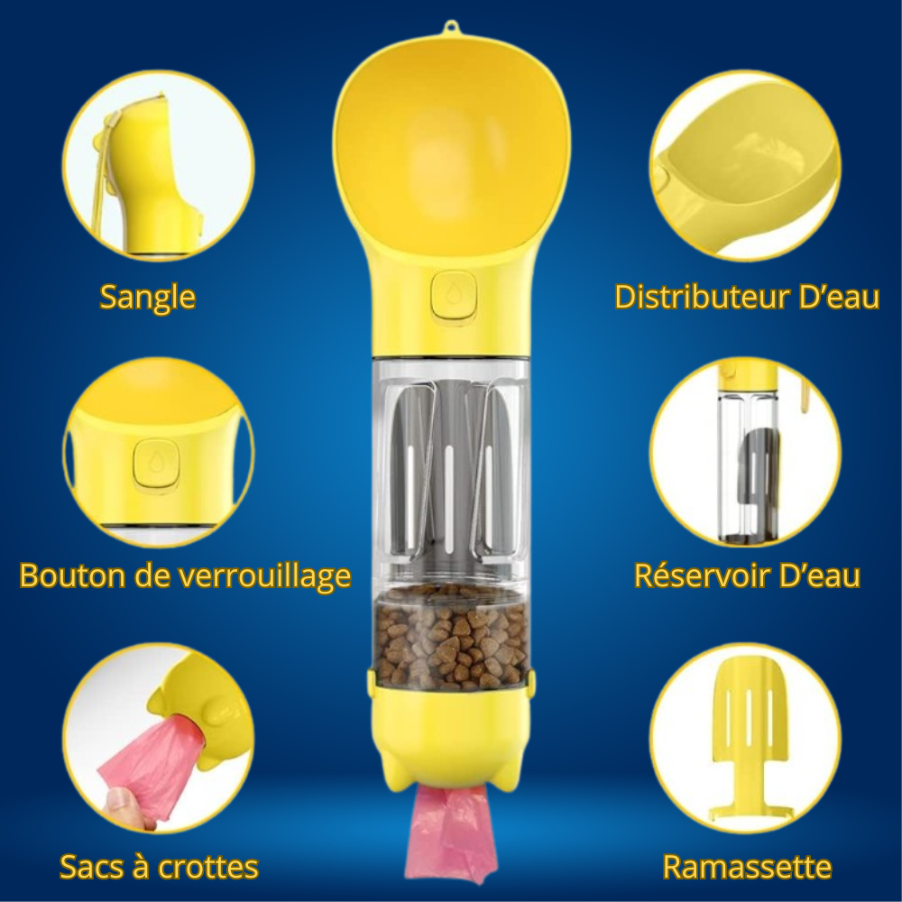 Bouteille d'eau portable, avec mangeoire, fontaine à boire et distributeur de sacs